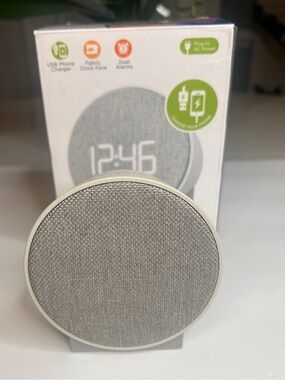 Round Time Table Clock Grey , Capello Modern ABS Nightstand Alarm With USB Port